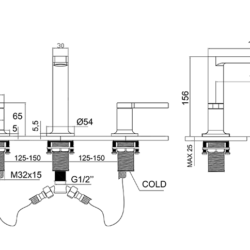 Bold 3 Hole Basin Mixer Black diagram